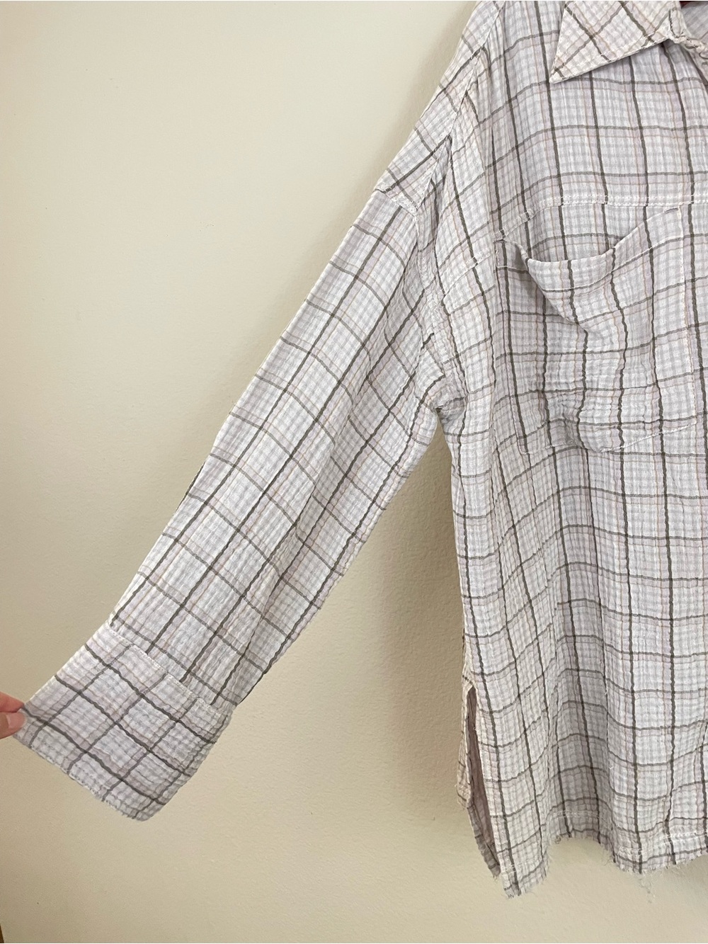 We The Free Cardiff Plaid Oversized Gauze Button Up Tunic Shirt Lilac Size Large - Picture 5 of 10